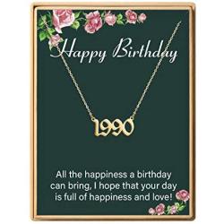 Birth Year Number Necklace Stainless Steel Birth Year Pendant Necklace 14K Real Gold Plated Personalized Birthday Gift for Girl Women