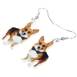 NEWEI Acrylic Sweet Corgis Dog Dangle Earrings Drop Animal Ornaments Jewelry For Women Girl Gift Charm Accessories
