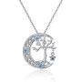 TANGPOET Tree of Life Necklace S925 Sterling Silver Crescent Moon Necklaces Opal Cubic Circonia Pendant Jewelry Gift for Women Mother Daughter