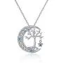 TANGPOET Tree of Life Necklace S925 Sterling Silver Crescent Moon Necklaces Opal Cubic Circonia Pendant Jewelry Gift for Women Mother Daughter