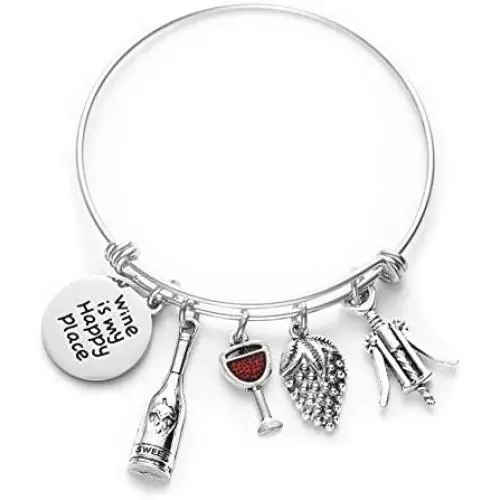 Wine Lover Gifts Flask Bracelet Bangle Wine Is My Happy Place Alcohol Gift for Women Hostess Jewelry