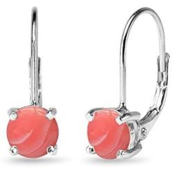 Sterling Silver Polished Cabochon Stone 6mm Round-cut Leverback Earrings