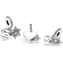 BOLENVI You Keep Me Warm - Snowflake Winter Love 925 Sterling Silver Dangle Pendant Charm Bead For Pandora & Similar Charm Bracelets or Necklaces