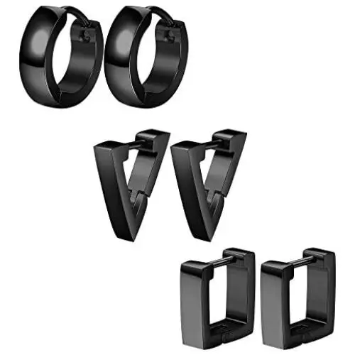 ORAZIO 3 Pairs Stainless Steel Triangle Square Round Hoop Earrings for Men Women Geometric Huggie Earrings Silver Tone Gold Tone Black ORAZIO 3 Pairs Stainless Steel Triangle Square Round Hoop Earrings for Men Women Geometric Huggie Earrings Silver Tone Gold Tone Black