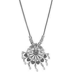 Ethnadore Bohemian Vintage Antique Tribal Indian Oxidized Silver Pendant Chain Statement Necklace Jewelry
