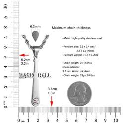 HZMAN Baseball Bat Cross Stainless Steel Pendant Necklace with 20'' 24'' 28'' Rope Chain