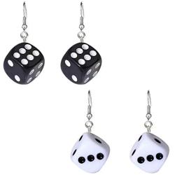 coadipress 3D Dice Dangle Drop Earrings Set for Women Girls Funny Punk Resin White Black Cube Dice Casino Contracted Sieve Disco Dancing Earrings jewelry