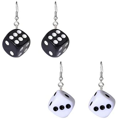 coadipress 3D Dice Dangle Drop Earrings Set for Women Girls Funny Punk Resin White Black Cube Dice Casino Contracted Sieve Disco Dancing Earrings jewelry