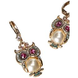 Betsey Johnson Pearl Critters Owl Drop Earrings