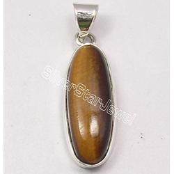 SilverStarJewel Tigers Eye tcw 8.0 Necklace Pendant 1.3'' Solid Sterling Silver Gemstone Gift