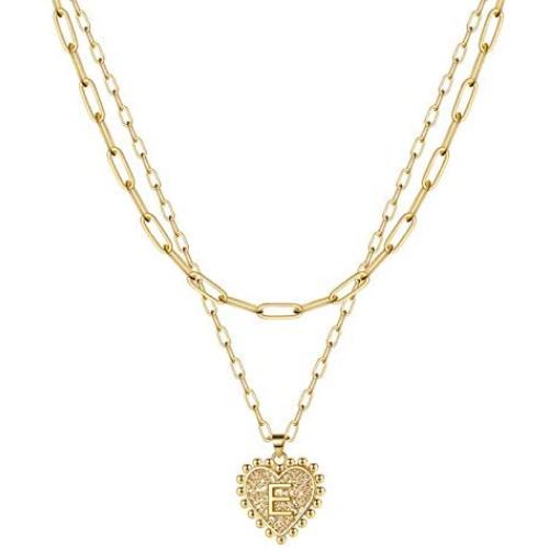 IEFSHINY Gold Layered Initial Necklaces for Women Girls, 14K Gold Plated Dainty Heart Initial Pendant Necklace Layering Choker Paperclip Link Chain Layered Necklaces for Women Jewelry Teen Girl Gifts