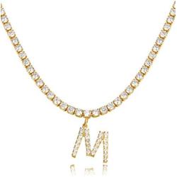 KissYan Initial Tennis Necklace Simulated Diamond Letter Pendant for Women, 18K Gold Plated Cubic Zirconia Tennis Chain Choker Gift for Girls A-Z 26 Alphabets