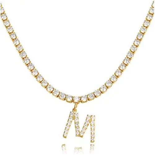 KissYan Initial Tennis Necklace Simulated Diamond Letter Pendant for Women, 18K Gold Plated Cubic Zirconia Tennis Chain Choker Gift for Girls A-Z 26 Alphabets