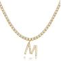 KissYan Initial Tennis Necklace Simulated Diamond Letter Pendant for Women, 18K Gold Plated Cubic Zirconia Tennis Chain Choker Gift for Girls A-Z 26 Alphabets