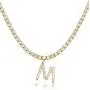 KissYan Initial Tennis Necklace Simulated Diamond Letter Pendant for Women, 18K Gold Plated Cubic Zirconia Tennis Chain Choker Gift for Girls A-Z 26 Alphabets
