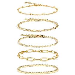 NA Gold Chain Bracelet Sets for Women GirlsBracelets Adjustable Layered Metal Link Bracelet Set Handmade Fashion Jewelry.