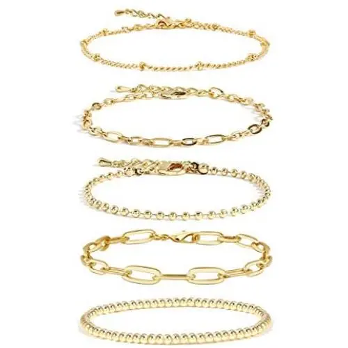 NA Gold Chain Bracelet Sets for Women GirlsBracelets Adjustable Layered Metal Link Bracelet Set Handmade Fashion Jewelry.