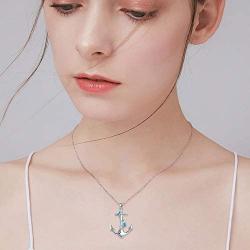 CUOKA MIRACLE Anchor Necklace with Blue Opal Dolphin Pendant Navy Sailor Dolphin Necklace Nautical Jewelry Anchor Jewelry for Women Birthday Best Friend