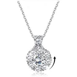Sllaiss 925 Sterling Silver Rotatable Necklace for Women Girls Personalize Cubic Zirconia Pendant Necklace Flower CZ Necklace Chain 16” Jewelry Gift
