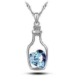 KEPKGO Love Heart Crystal Pendant Necklace with Unique Bottle Shape Valentines Day Jewelry Gifts for Womens Girls