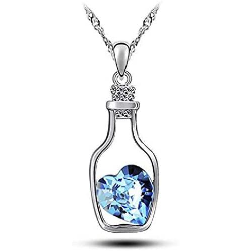 KEPKGO Love Heart Crystal Pendant Necklace with Unique Bottle Shape Valentines Day Jewelry Gifts for Womens Girls