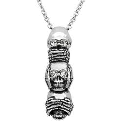 Controse Speak No Evil, Hear No Evil, See No Evil Skull Necklace with Pendant (27'' 316L Stainless Steel Necklace