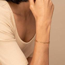 WEARON Dainty Gold Link Chain Bracelet for Women 14K Gold Plated Simple Delicate Cable Link Chain Handmade Minimalist Jewelry Retro Personality Bracelet Adjustable Thin Cuban Link Chain Paperclip