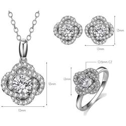 Lovans Jewelry Set 925 Silver Forever Love Crystal Cubic Zirconia Stud Earrings Ring Necklace Jewelry Set Bridal Gifts for Women Wedding