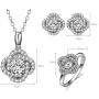 Lovans Jewelry Set 925 Silver Forever Love Crystal Cubic Zirconia Stud Earrings Ring Necklace Jewelry Set Bridal Gifts for Women Wedding