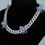 Iced Out Hip Hop Bling Women Jewelry White Pink Cz 12MM Cuban Chain Butterfly Necklace 16''