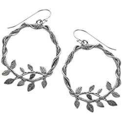 Paz Creations 925 Sterling Silver Leaf Accent Round Dangle Earrings, Made in Israel