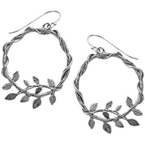 Paz Creations 925 Sterling Silver Leaf Accent Round Dangle Earrings, Made in Israel