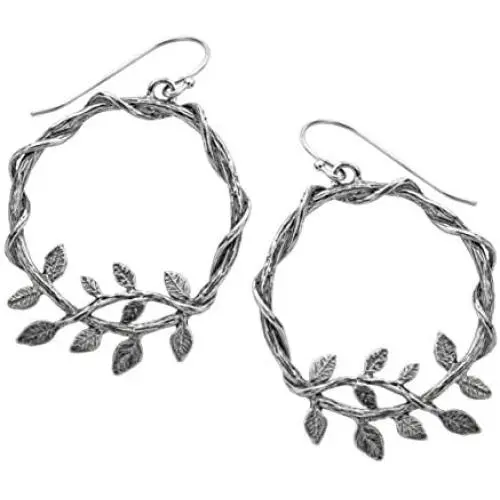 Paz Creations 925 Sterling Silver Leaf Accent Round Dangle Earrings, Made in Israel Paz Creations 925 Sterling Silver Leaf Accent Round Dangle Earrings, Made in Israel