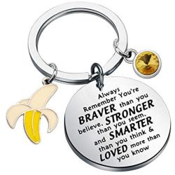 WSNANG Banana Keychain You are Braver Stronger Smarter Than You Think Keychain Fruit Theme Banana Jewelry Inspirational Gifts Banana Lover Gift