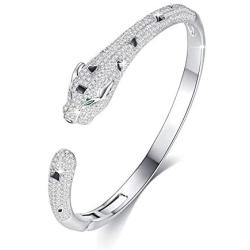18K Real Gold Plated Panther Bangle Bracelet for Women with Top Cubic Zirconia,Cuff Jewelry by Vicision