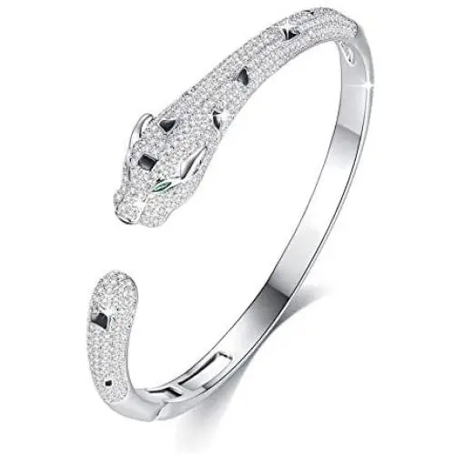18K Real Gold Plated Panther Bangle Bracelet for Women with Top Cubic Zirconia,Cuff Jewelry by Vicision