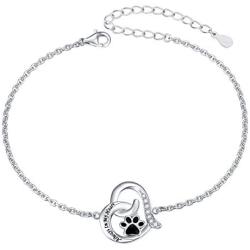 FLYOW 925 Sterling Silver Cute Paw Print Forever Love Heart Pendant Necklace/Bracelet/Stud Earrings Gift for Women Teen Girls, Box Chain 18''