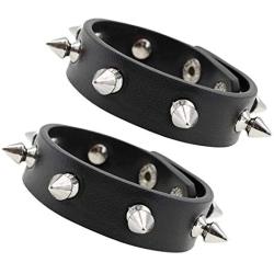 taffeta alley Leather Bracelet Studded Spike Rivet Cuff Unisex Spike Choker and Goth Bangle Set
