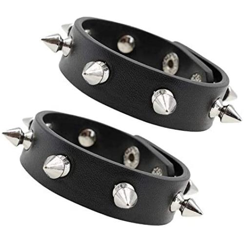 taffeta alley Leather Bracelet Studded Spike Rivet Cuff Unisex Spike Choker and Goth Bangle Set