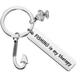 CENWA Fishing Keychain Fishing Lover Gift Fisherman Anglers Gift Fish Hook Charm Jewelry Fishing is My Therapy Keychain