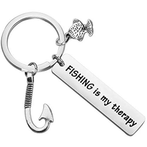 CENWA Fishing Keychain Fishing Lover Gift Fisherman Anglers Gift Fish Hook Charm Jewelry Fishing is My Therapy Keychain