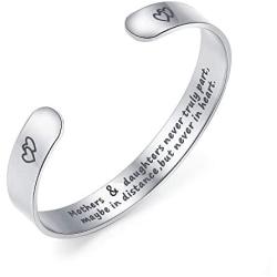 LIU JUN Mother Daughter Bracelets,Inspirational Bracelets for Women Mom Charm Cute Wide Cuff Bangle Personalized Friend Encouragement Gift for Her Jewelry