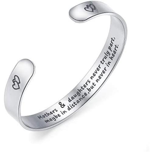 LIU JUN Mother Daughter Bracelets,Inspirational Bracelets for Women Mom Charm Cute Wide Cuff Bangle Personalized Friend Encouragement Gift for Her Jewelry