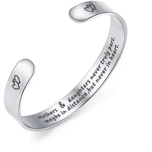 LIU JUN Mother Daughter Bracelets,Inspirational Bracelets for Women Mom Charm Cute Wide Cuff Bangle Personalized Friend Encouragement Gift for Her Jewelry