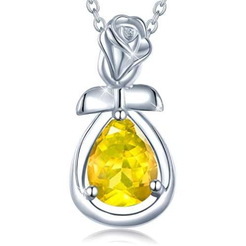 Agvana Birthstone Necklaces for Women Sterling Silver Genuine or Created Birthstone Rose Flower Pendant Necklace Mothers Day Gifts for Mom Fine Jewelry Anniversary Birthday Gifts for Girls Wife Her