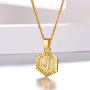 U7 Women Girls Tiny Hexagon initial Necklace Platinum/18K Gold Plated Name Alphabet Jewelry Dainty Letter Pendant Embossed Grain Monogram Necklace A to Z,Custom Engravable on Back Side