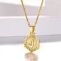 U7 Women Girls Tiny Hexagon initial Necklace Platinum/18K Gold Plated Name Alphabet Jewelry Dainty Letter Pendant Embossed Grain Monogram Necklace A to Z,Custom Engravable on Back Side