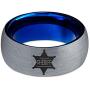 Sheriff Deputy Authoriy Crest Badge Ring - Tungsten Band 8mm - Men - Women - 18k Rose Gold Step Bevel Edge - Yellow - Grey - Blue - Black - Brushed - Polished - Wedding - Gift Dome Flat
