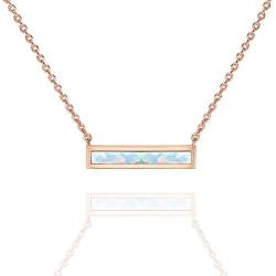 PAVOI 14K Gold Plated Thin Bar Green/White Created Opal Necklace Pendant 16-18''