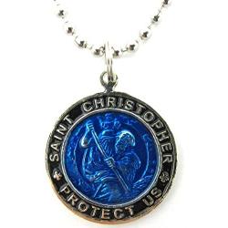 St. Christopher Large Surf Medal Necklace Pendant, Protector of Travel rb-bk Royal Blue-Black